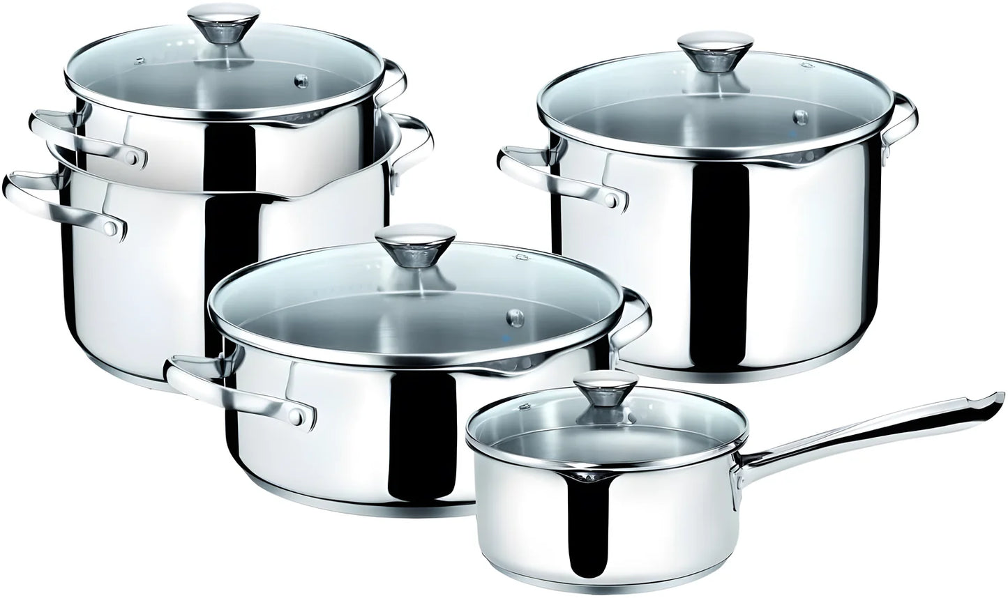 Lagostina Smart Set di Pentole Induzione, Gas e Forno in Acciaio Inox 18/10, 9 Pezzi, Fondo Lagoseal Plus Triplo Strato