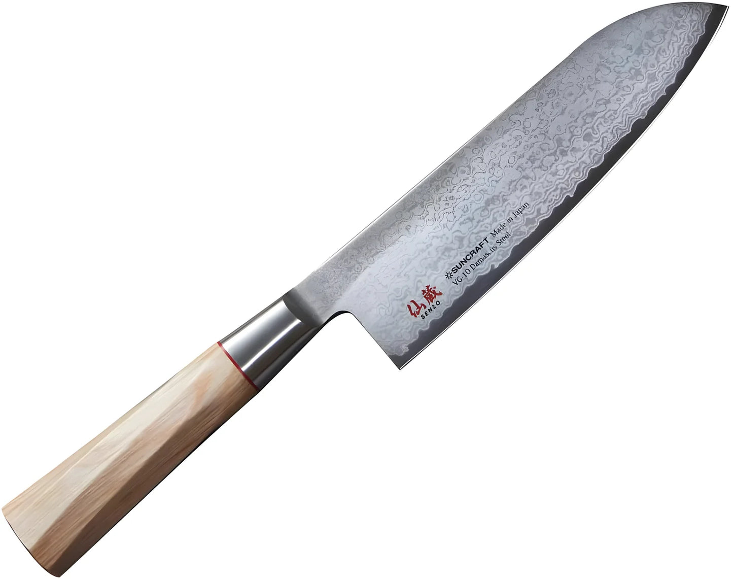 Suncraft Twisted Octagon coltello santoku lama damascata acciaio VG10 cm 17 TO-04