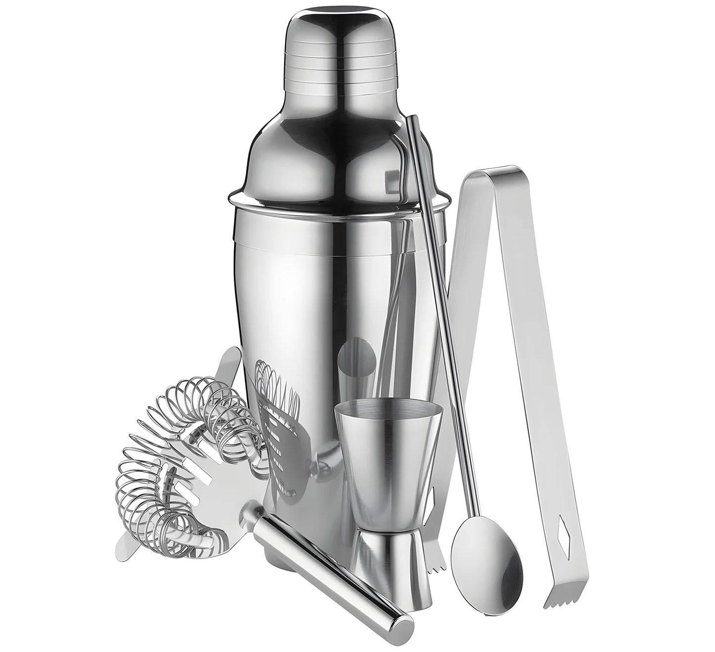 Cilio Set da barman da 5 pezzi shaker in acciaio inox lucido
