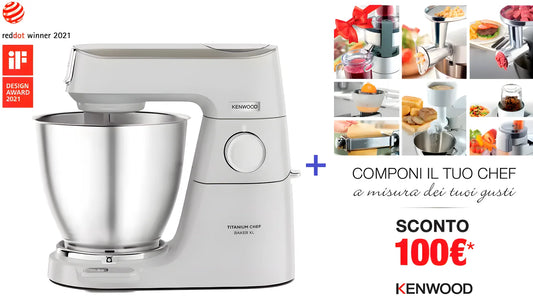 Kenwood Planetaria impastatrice Titanium Chef Baker XL Lite KVL65.001WH ciotola da 7 litri + bilancia integrata e buono acquisti €100