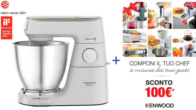 Kenwood Planetaria impastatrice Titanium Chef Baker XL Lite KVL65.001WH ciotola da 7 litri + bilancia integrata e buono acquisti €100
