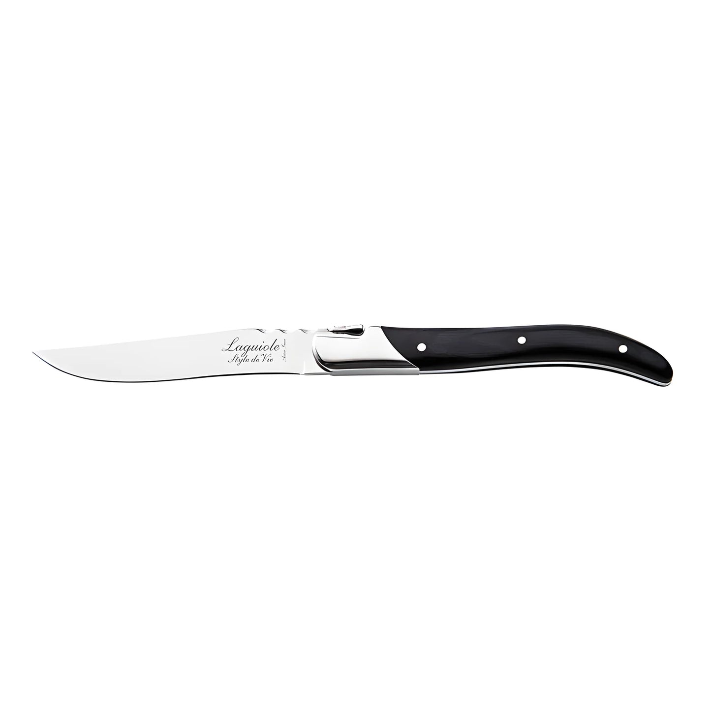 Laguiole Style Set 6 coltelli da bistecca "Luxury Line" i impugnatura in pakkawood nero lama cm 10,5