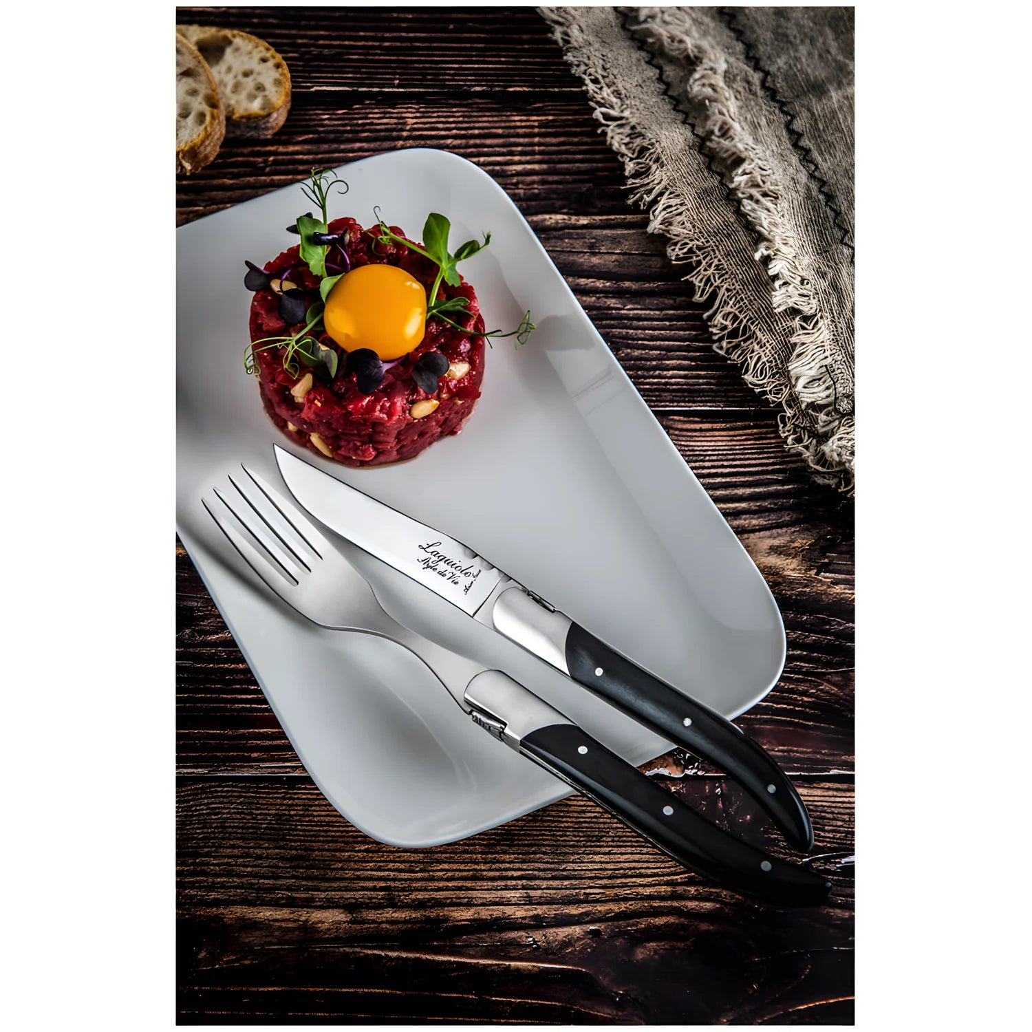 Laguiole Style Set 6 coltelli da bistecca "Luxury Line" i impugnatura in pakkawood nero lama cm 10,5