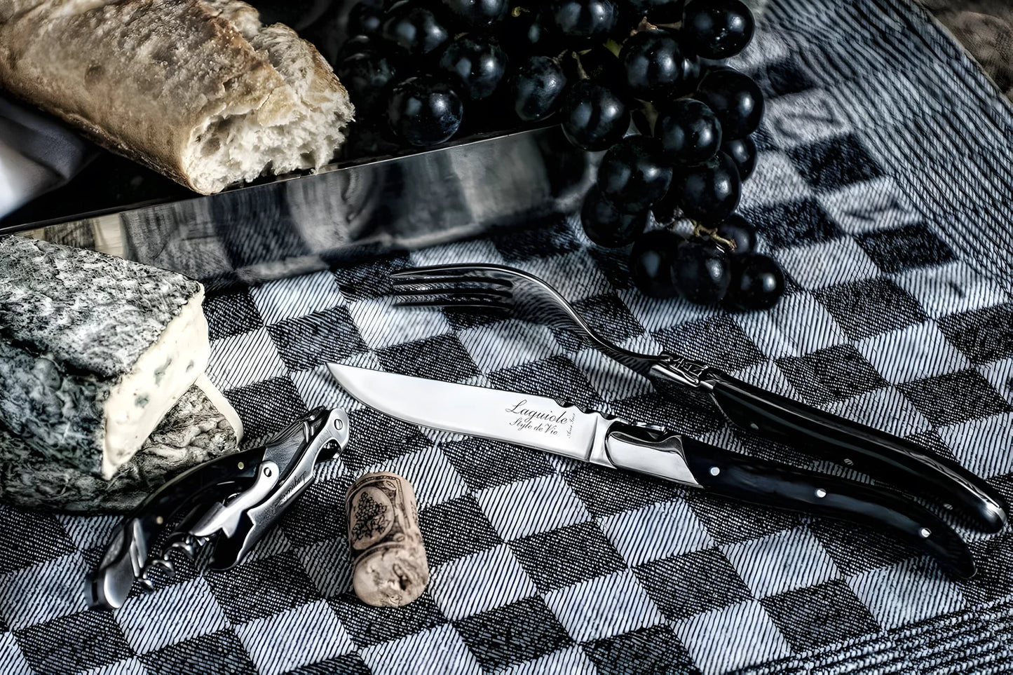 Laguiole Style Set 6 coltelli da bistecca "Luxury Line" i impugnatura in pakkawood nero lama cm 10,5