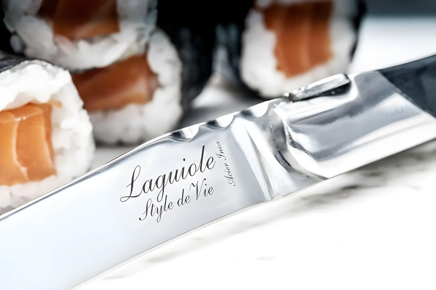 Laguiole Style Set 6 coltelli da bistecca "Luxury Line" i impugnatura in pakkawood nero lama cm 10,5