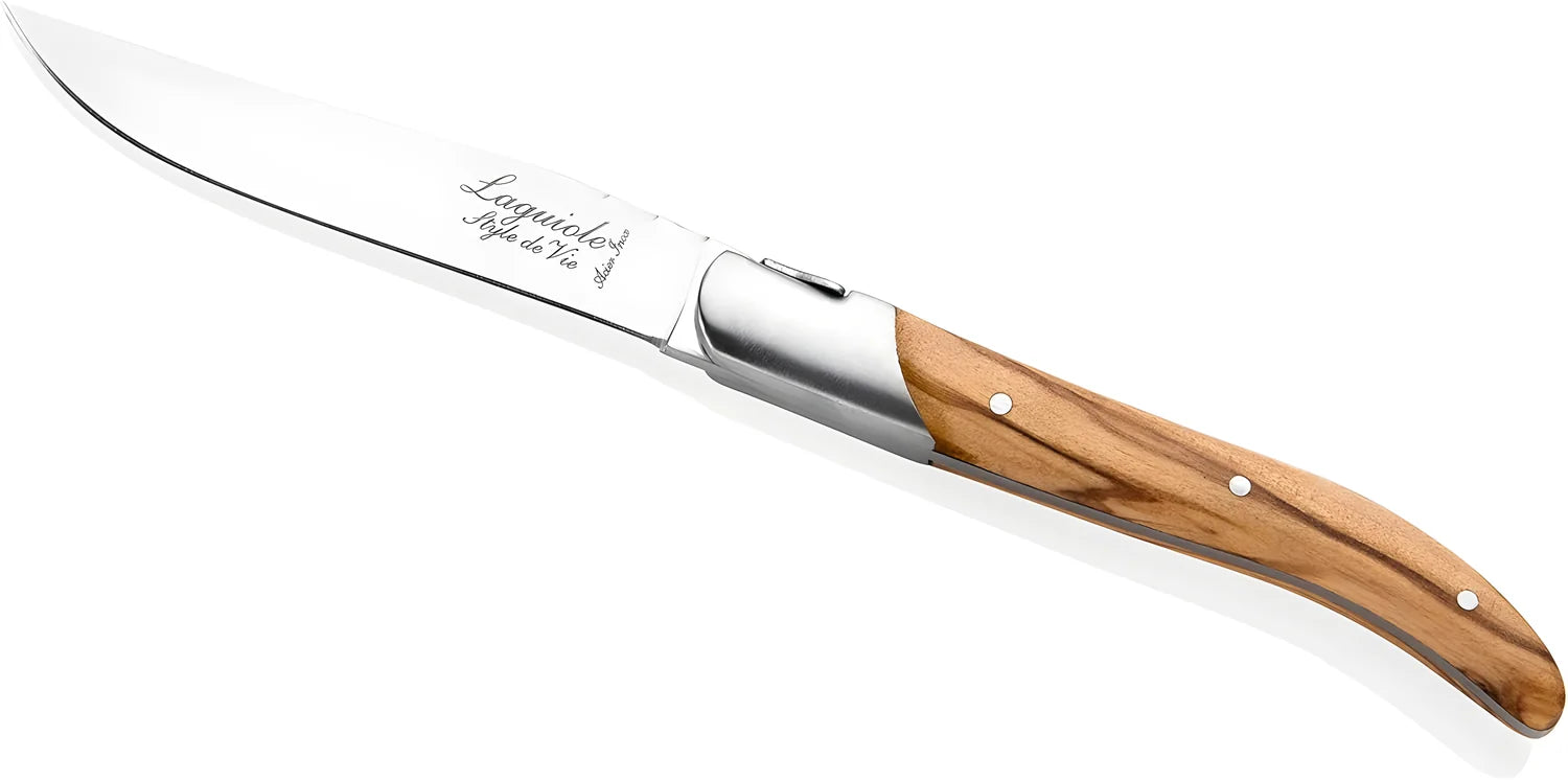Laguiole Style Set 6 coltelli da bistecca "Luxury Line" i impugnatura in legno di ulivo lama cm 10,5