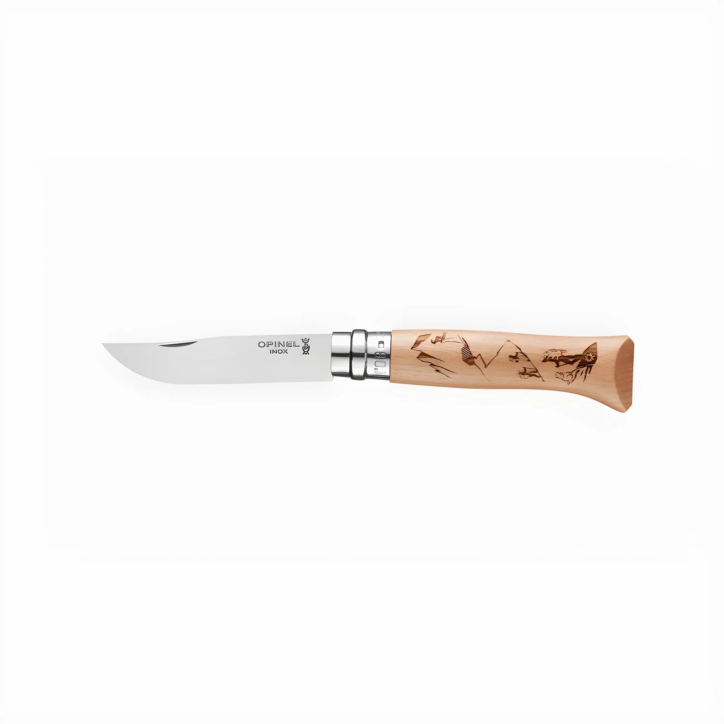Opinel n° 8 Manico inciso che racconta la scalata in montagna 002186