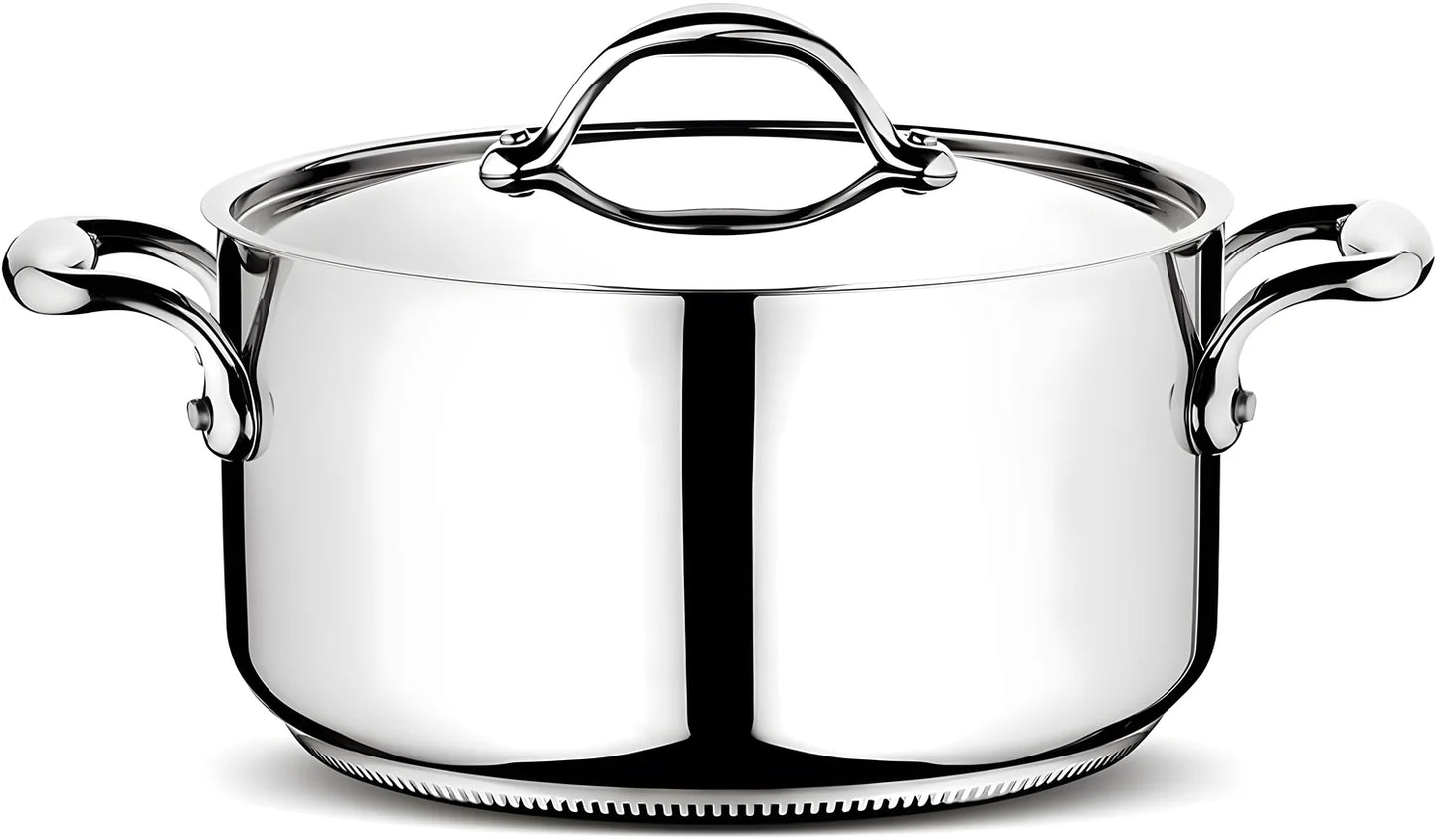 Lagostina Accademia Lagofusion Casseruola Fonda Ø 18 cm 2 Maniglie con Coperchio, Acciaio Inox 18/10 Pentola Induzione Gas e Forno Finitura Lucida Esterna e Satinata Interna Fondo 5 Strati
