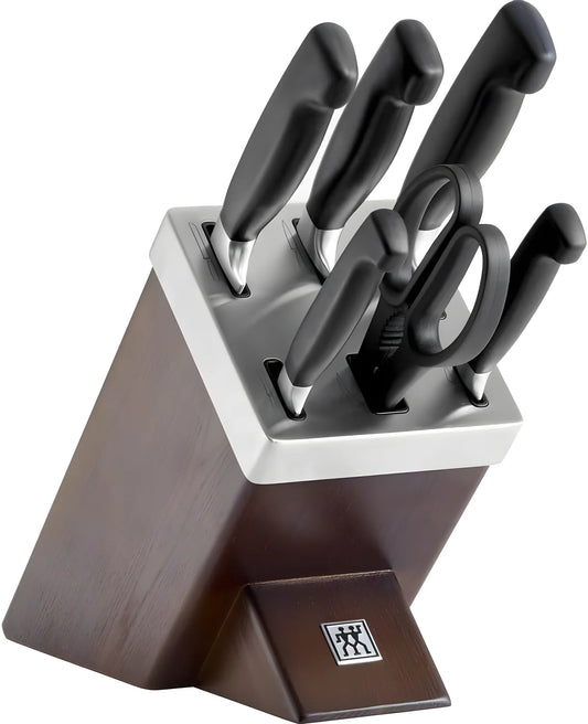 Zwilling Twin Four Star Set 7 Pezzi con Ceppo Marrone Autoaffilante – 5 Coltelli + Forbice, Art. 35145-000