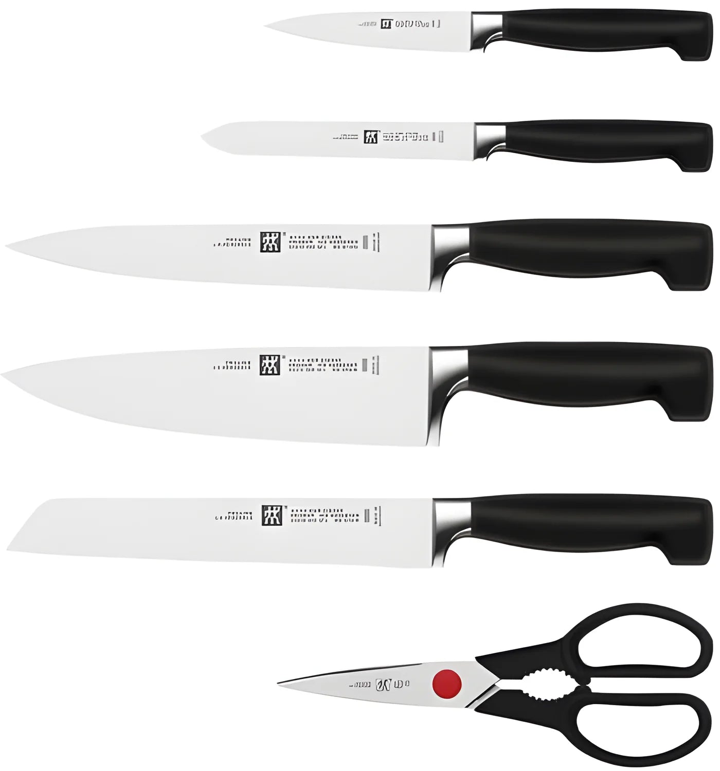 Zwilling Twin Four Star Set 7 Pezzi con Ceppo Marrone Autoaffilante – 5 Coltelli + Forbice, Art. 35145-000
