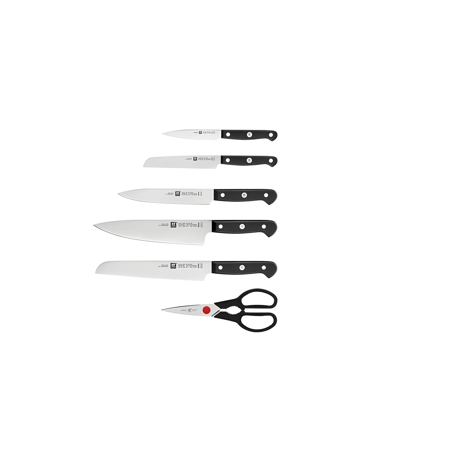 Zwilling Gourmet Set 7 Pezzi con Ceppo Nero Autoaffilante – 5 Coltelli + Forbice, Art. 36133-210