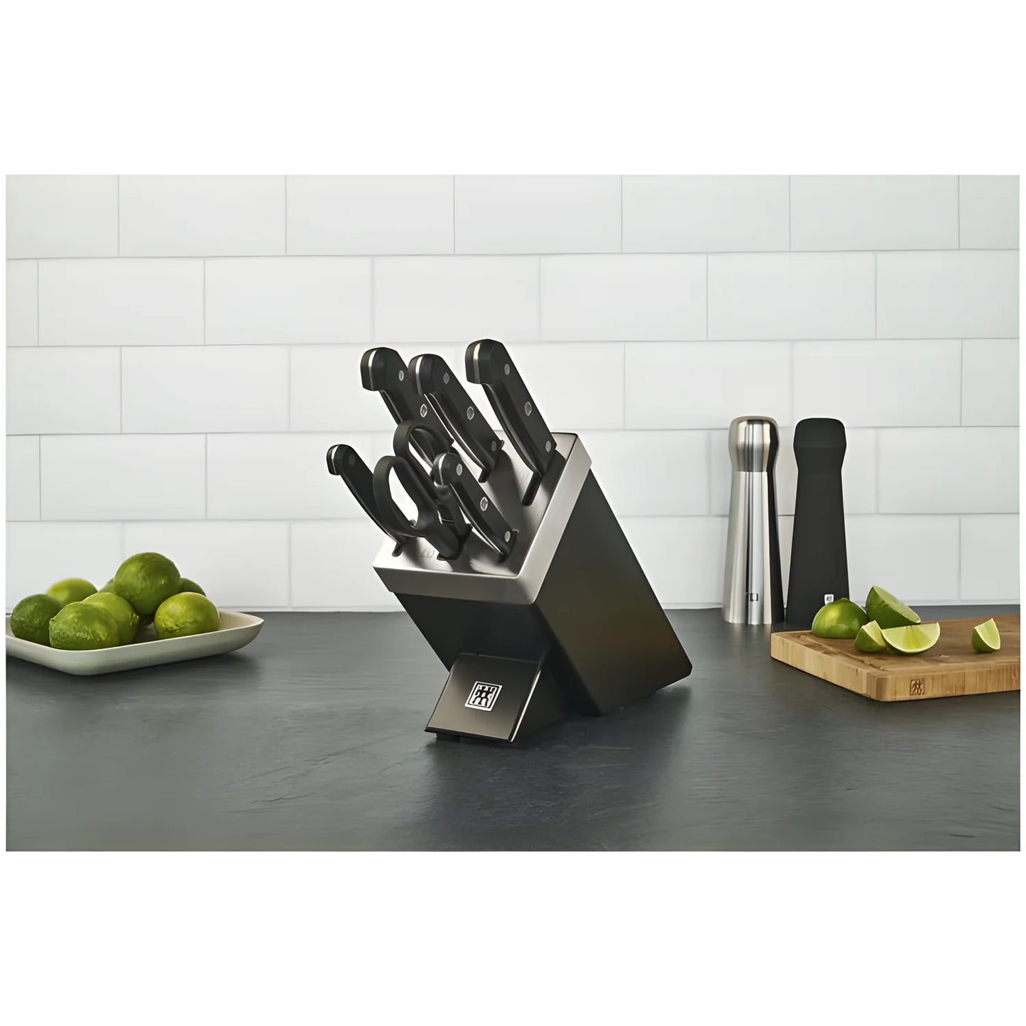 Zwilling Gourmet Set 7 Pezzi con Ceppo Nero Autoaffilante – 5 Coltelli + Forbice, Art. 36133-210