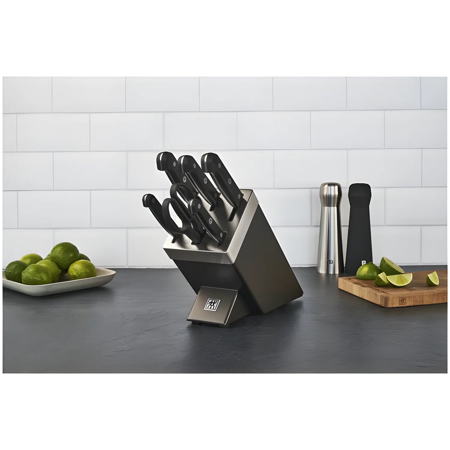 Zwilling Gourmet Set 7 Pezzi con Ceppo Grigio Autoaffilante – 5 Coltelli + Forbice, Art. 36133-410