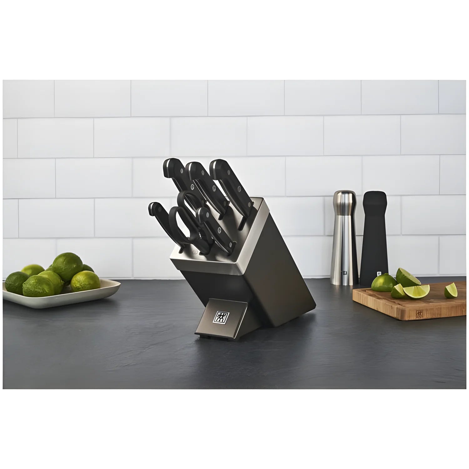 Zwilling Gourmet Set 7 Pezzi con Ceppo Grigio Autoaffilante – 5 Coltelli + Forbice, Art. 36133-410