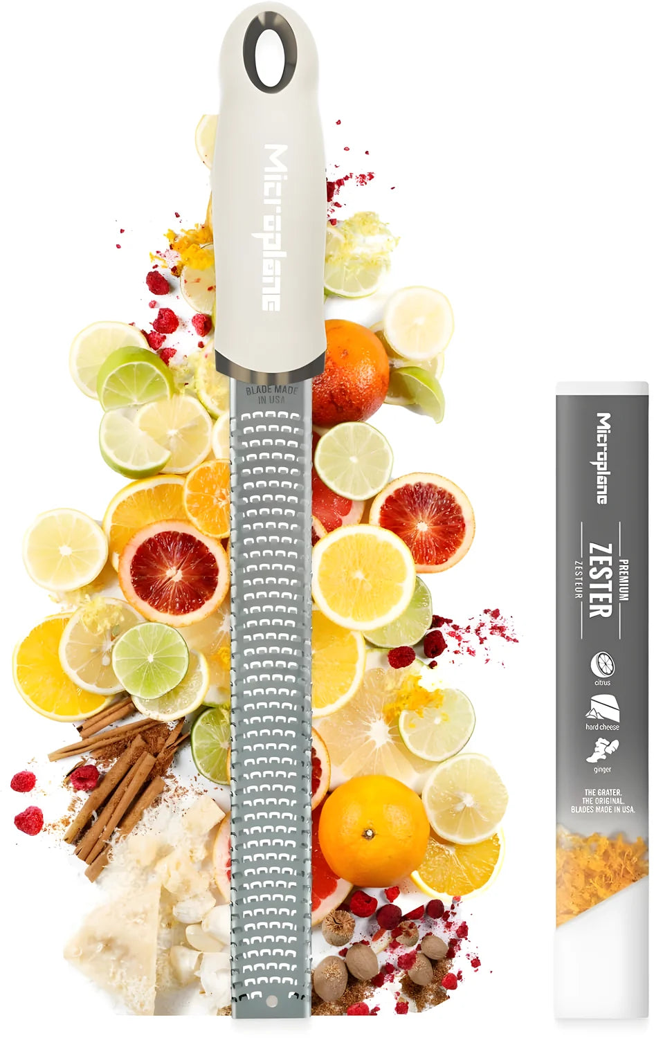 Microplane grattugia zester avorio adatta per scorze d'agrumi, formaggi duri, zenzero, cioccolata, spezie 46323E