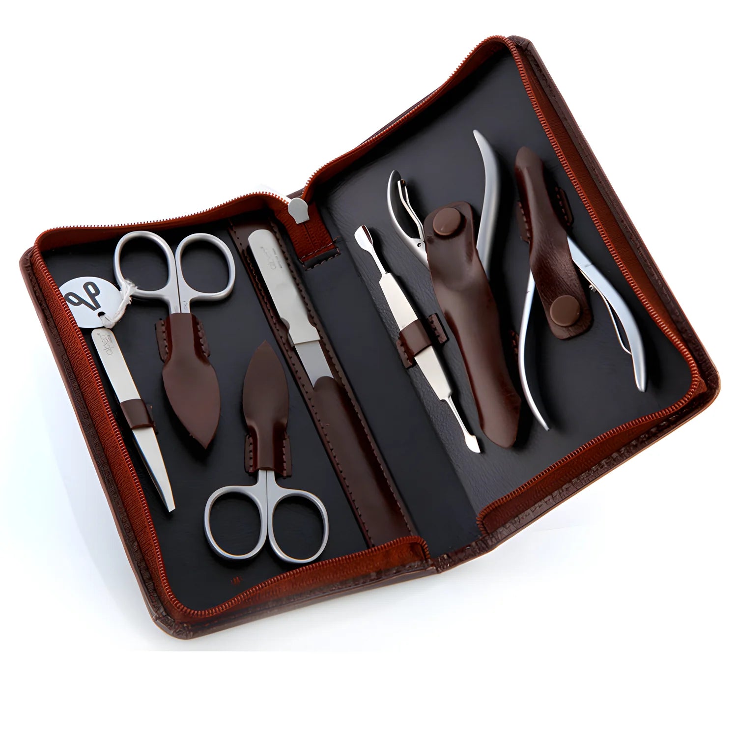 Alpen set manicure da 7 pezzi inox astuccio in pelle marrone 6825R