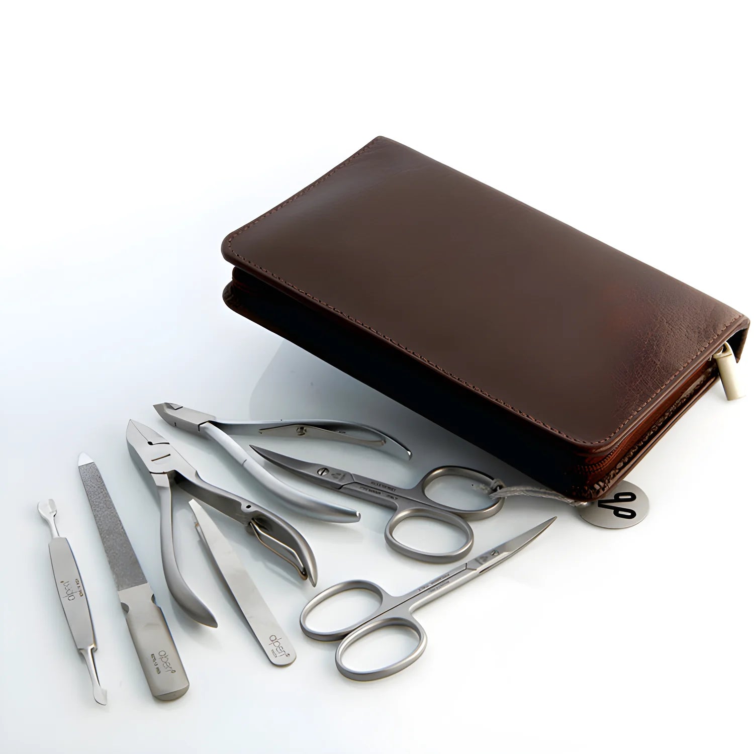 Alpen set manicure da 7 pezzi inox astuccio in pelle marrone 6825R