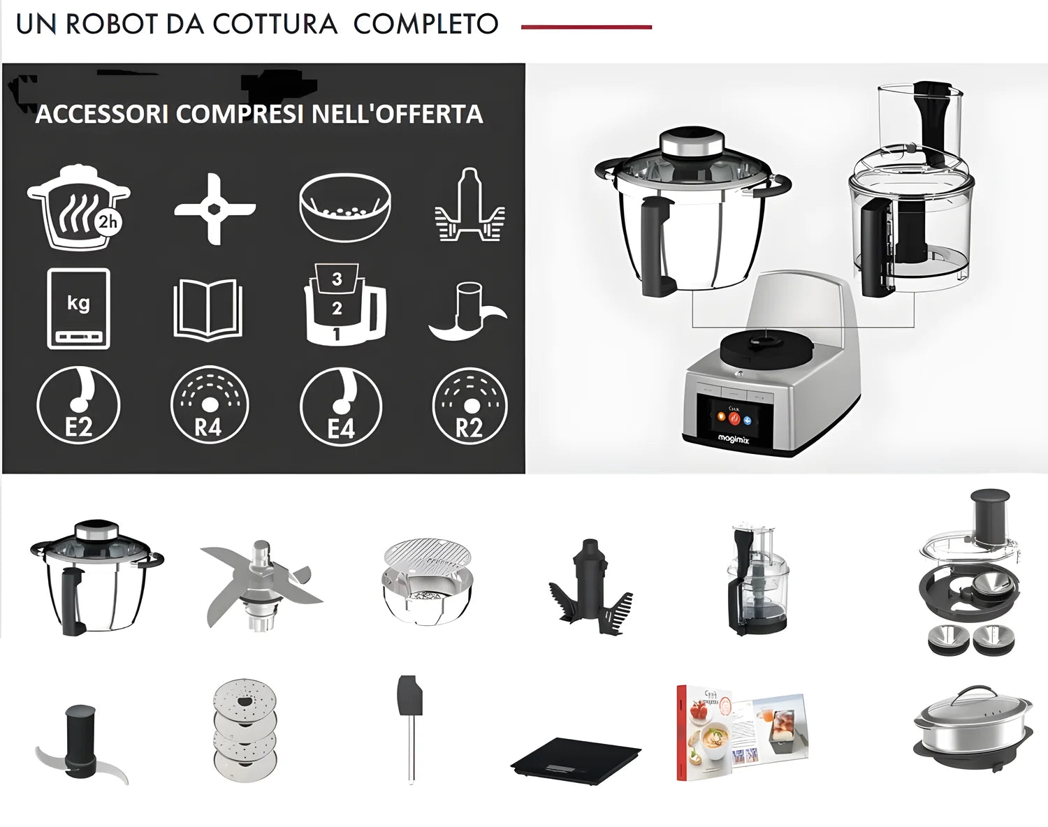 Magimix robot Cook Expert 1700 W silver 18900IT più MAGIMIX VAPORIERA XXL e MAGIMIX SPIRAL EXEPERT