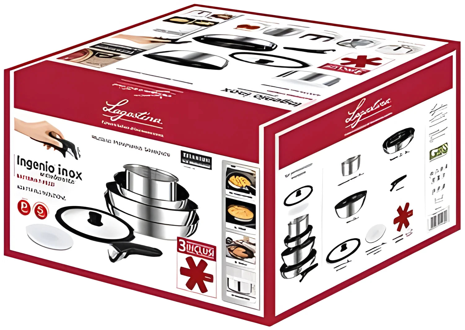 Lagostina Ingenio Inox Set 7 Pezzi | Padelle Antiaderenti Manico Rimovibile Salvaspazio Induzione