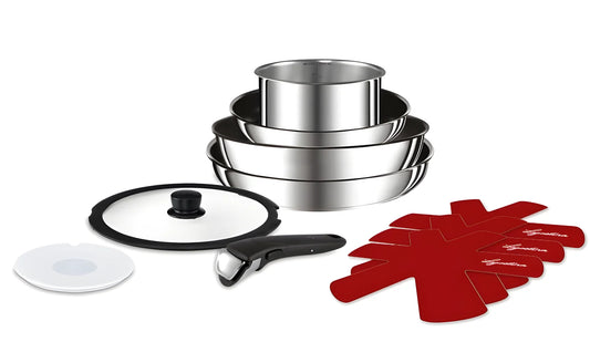 Lagostina Ingenio Inox Set 7 Pezzi | Padelle Antiaderenti Manico Rimovibile Salvaspazio Induzione