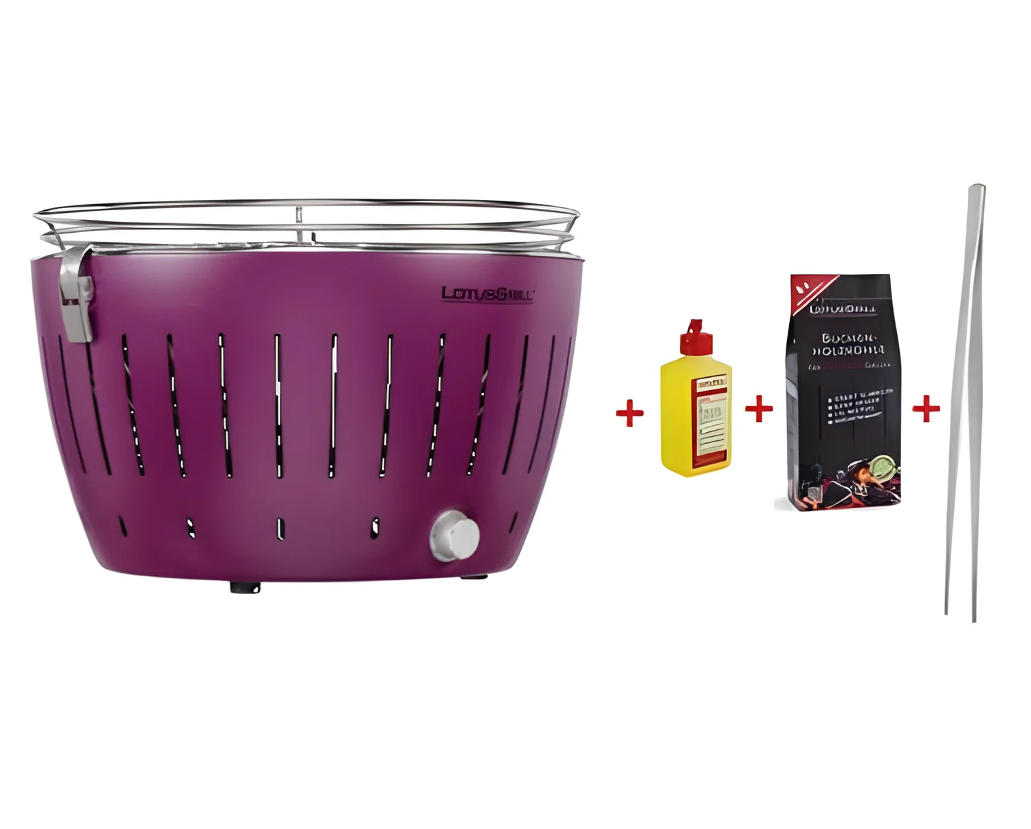 LotusGrill LG G34 U PU Barbecue a Carbone USB Ø32 cm con Kit per partire (Carbonella, Gel accensione e Pinza) Portatile Senza Fumo per Balcone e Outdoor viola