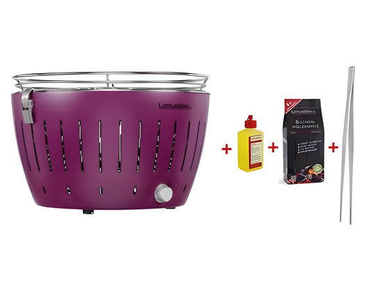 LotusGrill LG G34 U PU Barbecue a Carbone USB Ø32 cm con Kit per partire (Carbonella, Gel accensione e Pinza) Portatile Senza Fumo per Balcone e Outdoor viola