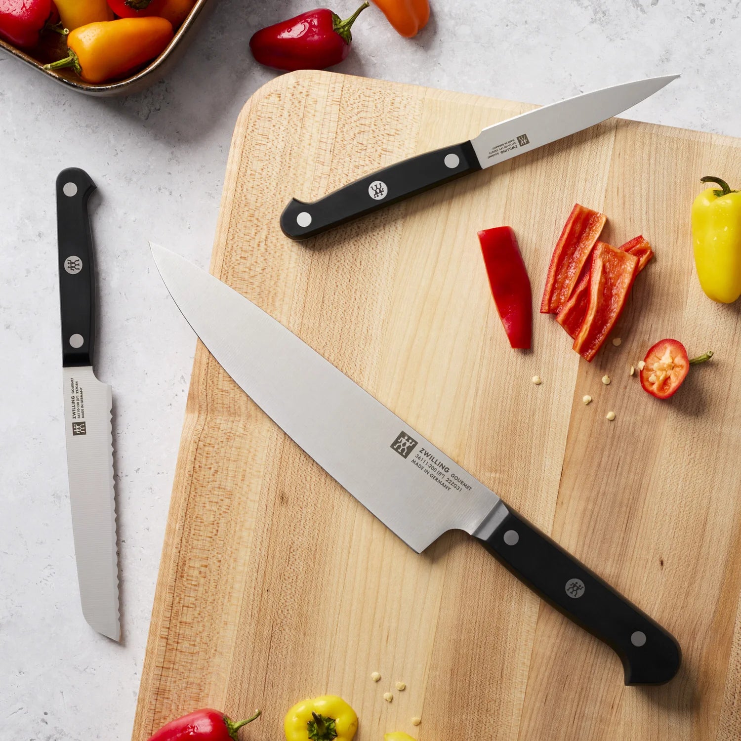 Zwilling Gourmet Set 3 Coltelli: Trinciante 20 cm, Carne 16 cm, Spelucchino 10 cm – Art. 36130-003-0