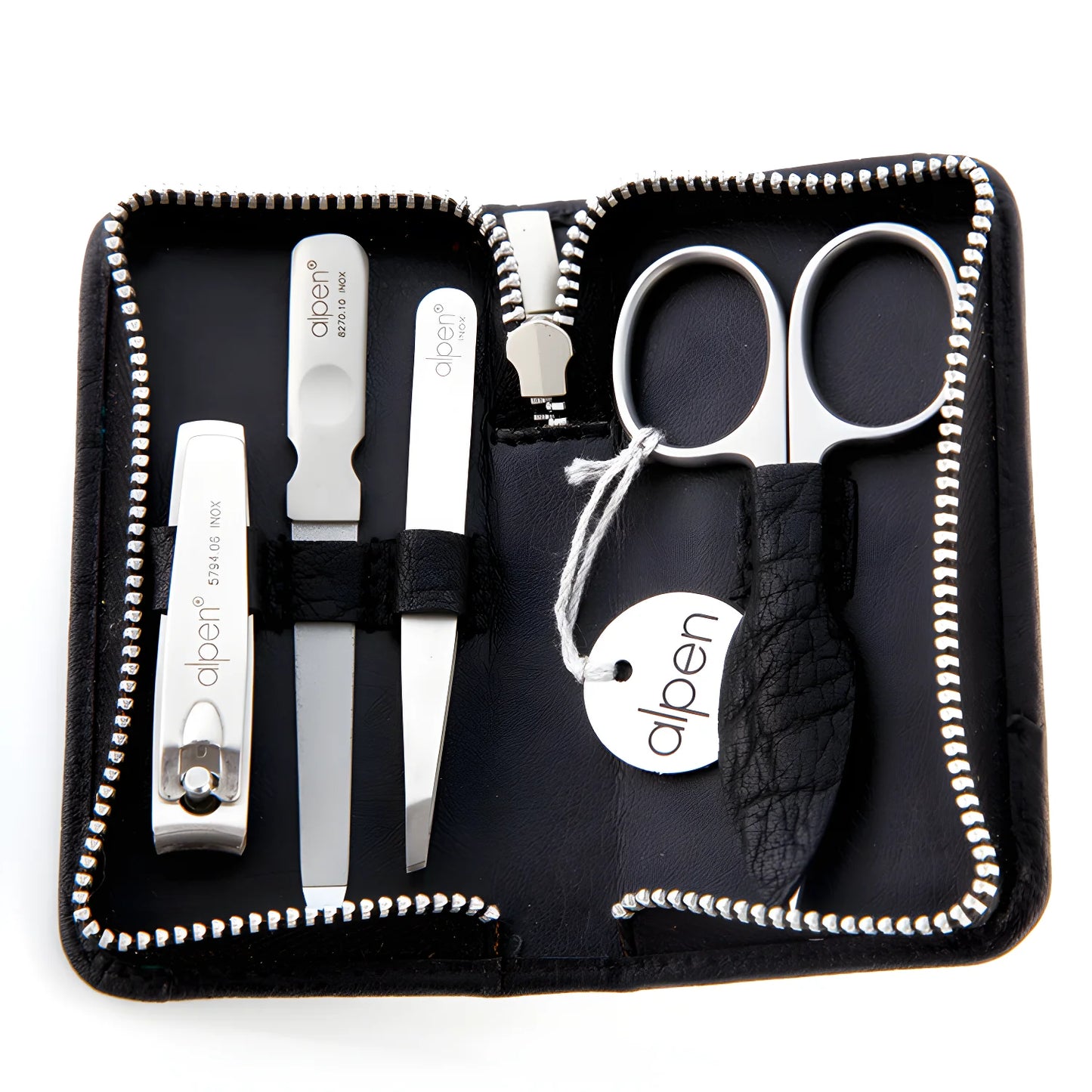 Alpen Set manicure pedicure in pelle blu 7 strumenti 6825 acciaio nichelato, finitura lucida