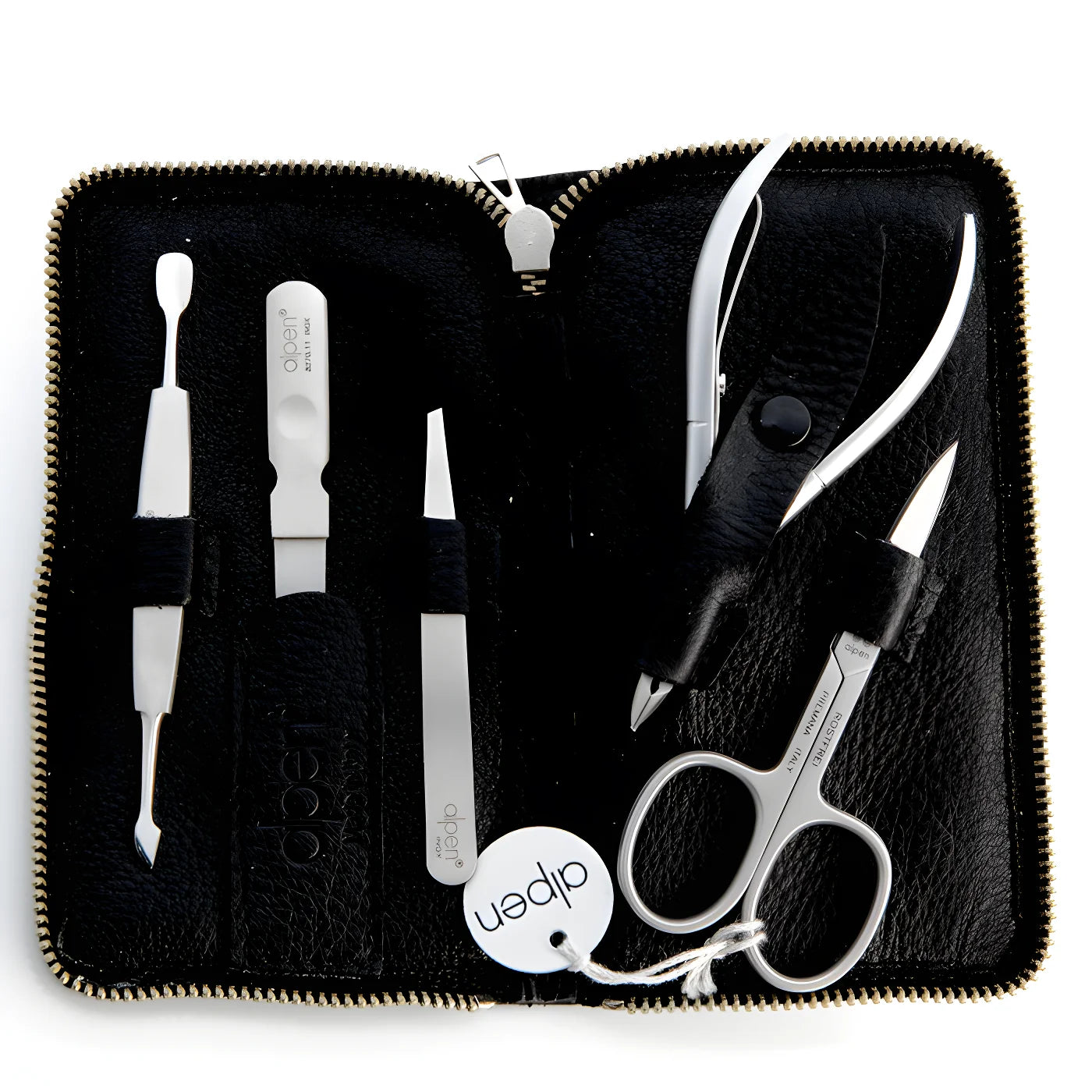 Alpen Set manicure pedicure in pelle blu 7 strumenti 6825 acciaio nichelato, finitura lucida