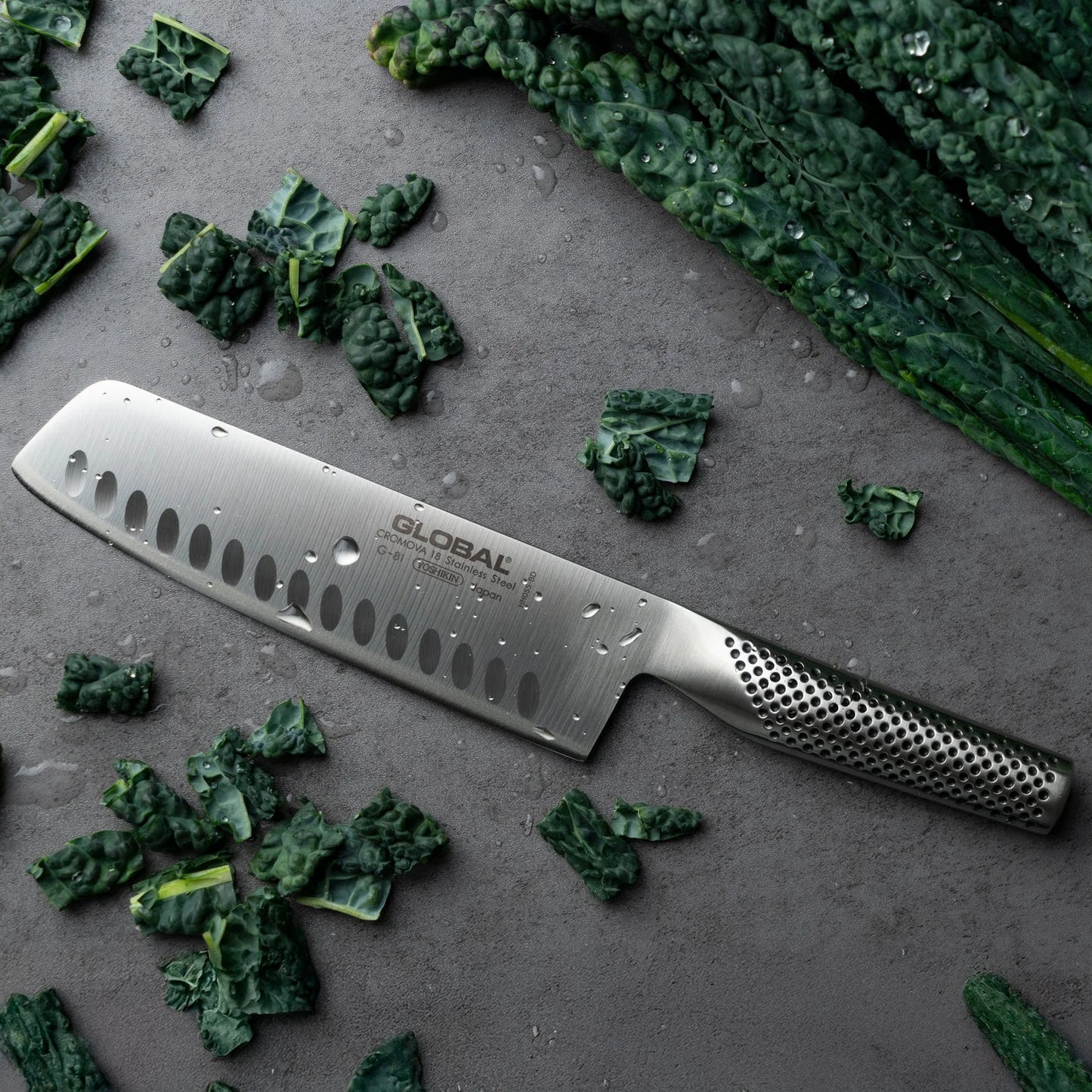 Coltello cucina Nakiri x verdure lama alveolata cm18 Global G-81