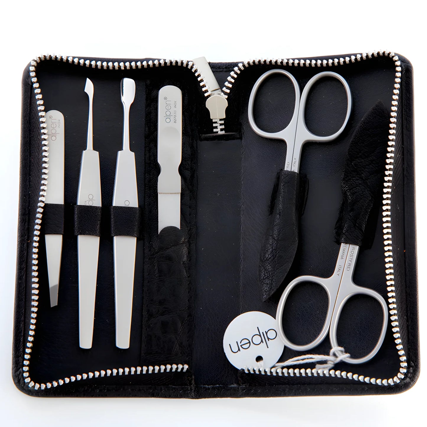 Alpen Set cura della persona Uomo 5 pezzi inox Astuccio Vera Pelle 6914 R