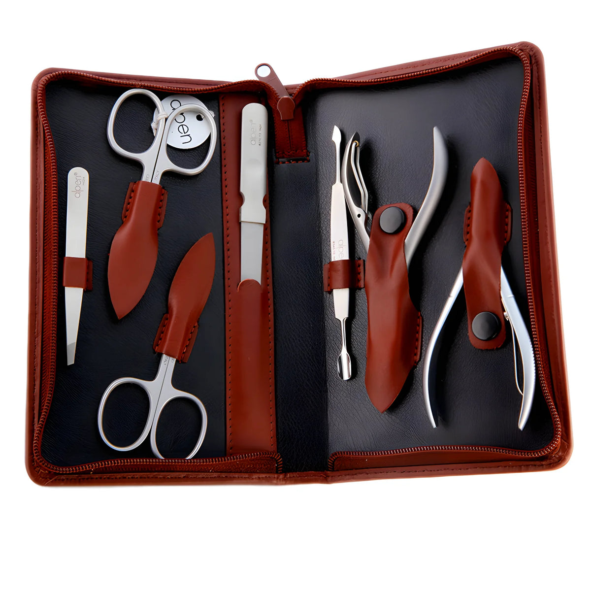 Alpen set manicure in pelle marrone sei strumenti inox 6823R