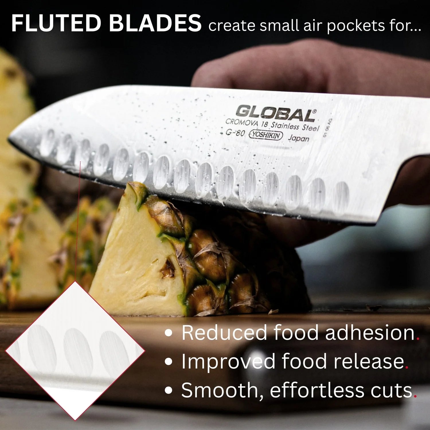 Coltello cucina Chef's orientale alveolato cm.18 Global G-83