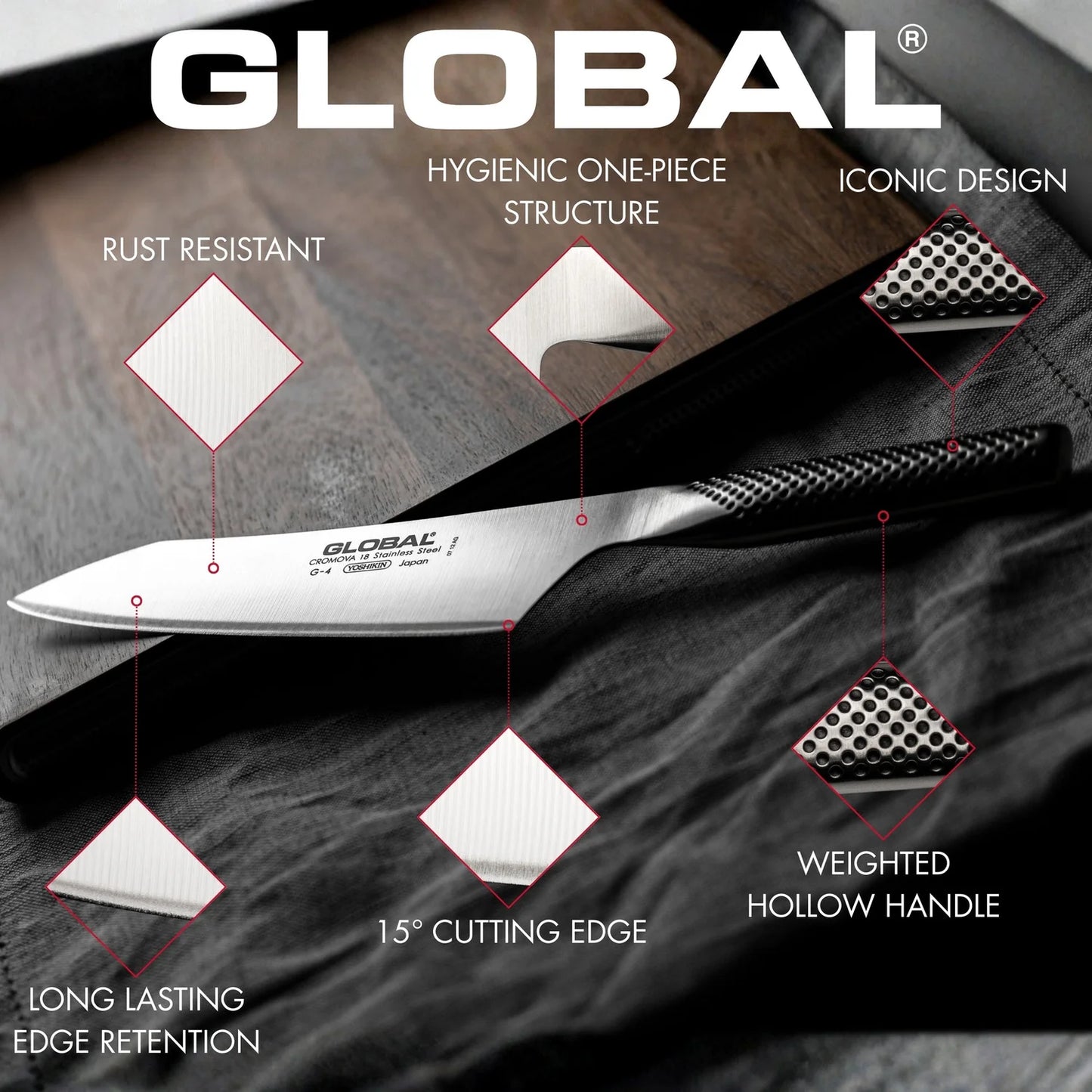 Coltello cucina Chef's orientale alveolato cm.18 Global G-83