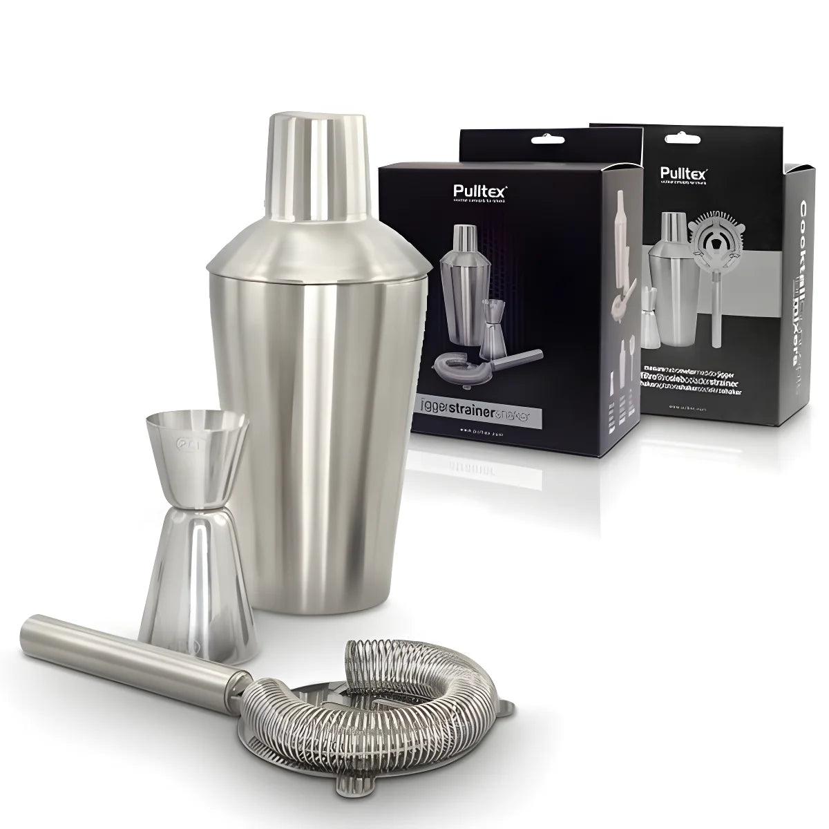 Pulltex Set barman cocktail inox Basic a 3 pezzi cm 23x17x11