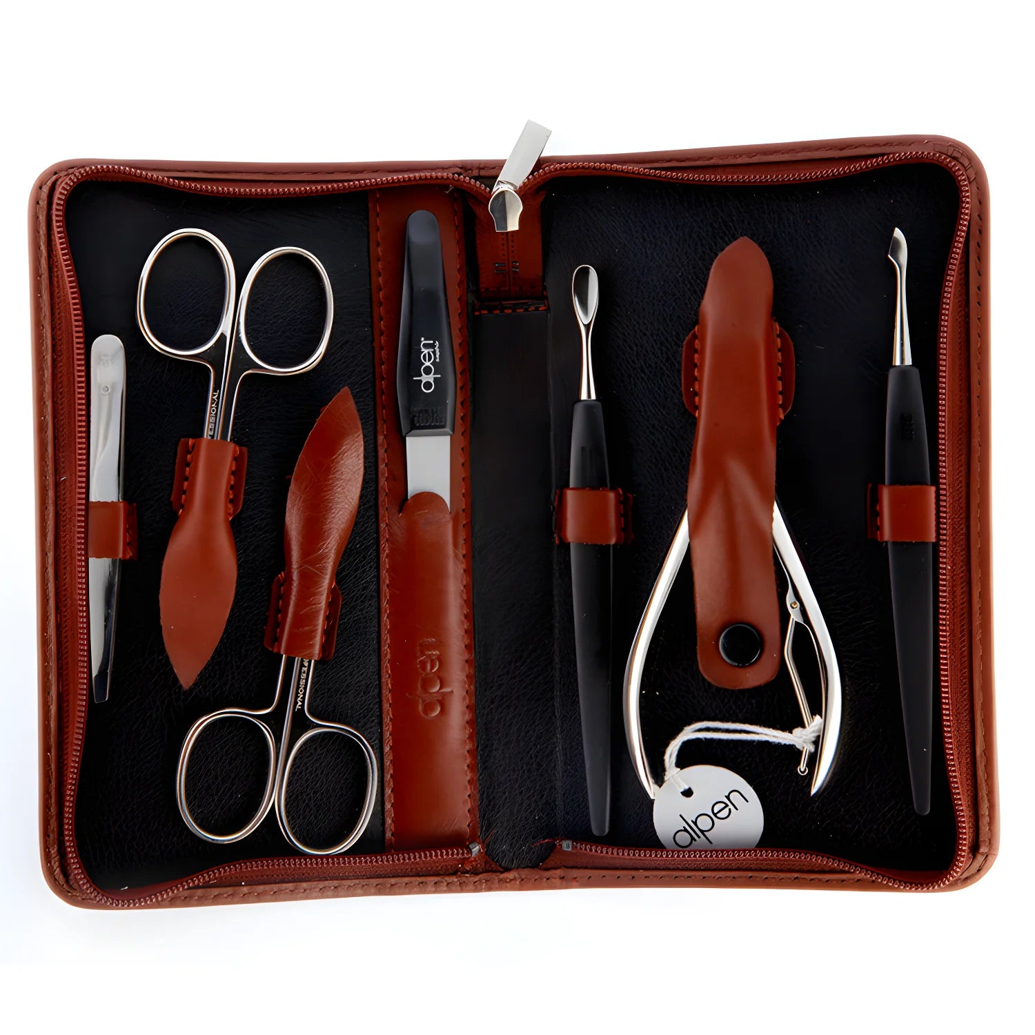Alpen set da uomo per la cura della barba baffi manicure astuccio in pelle nera 6894R