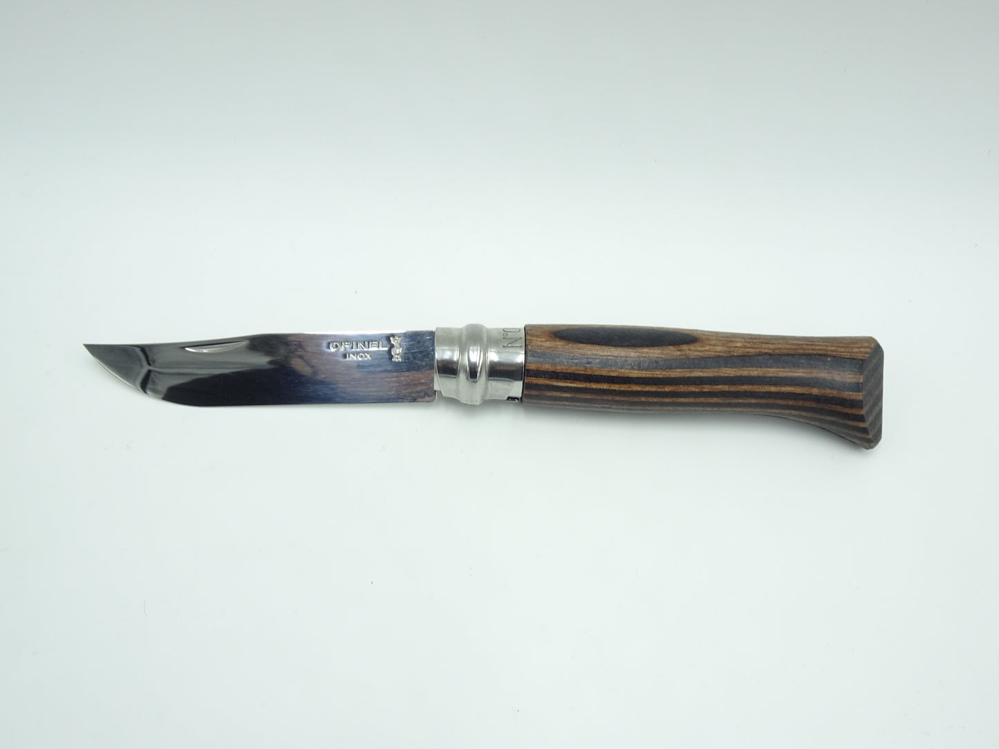 Opinel coltello n°8 Luxe impugnatura Betulla Lamellato Marrone