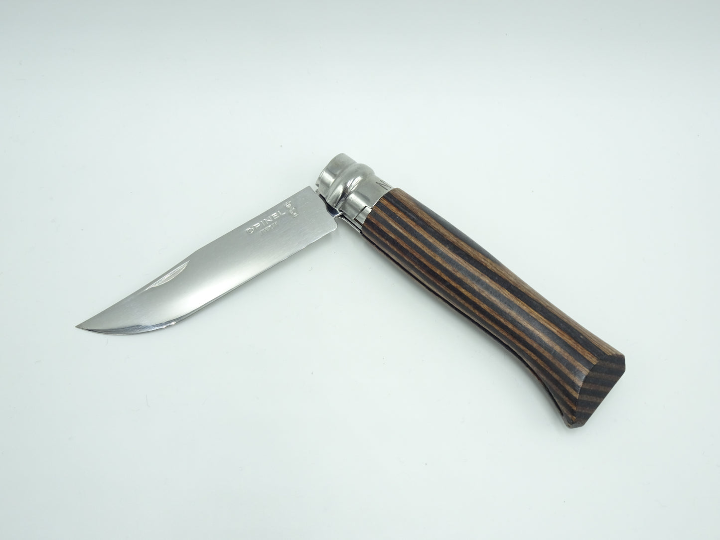 Opinel coltello n°8 Luxe impugnatura Betulla Lamellato Marrone