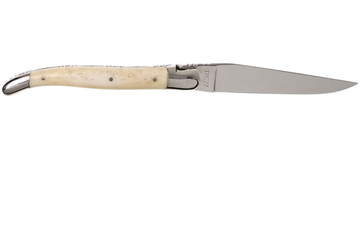 Laguiole en Aubrac coltello impugnatura punta di corno bianco