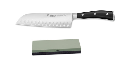 Wusthof set coltello Santoku Ikon 17cm+ pietra affilare 400-2000
