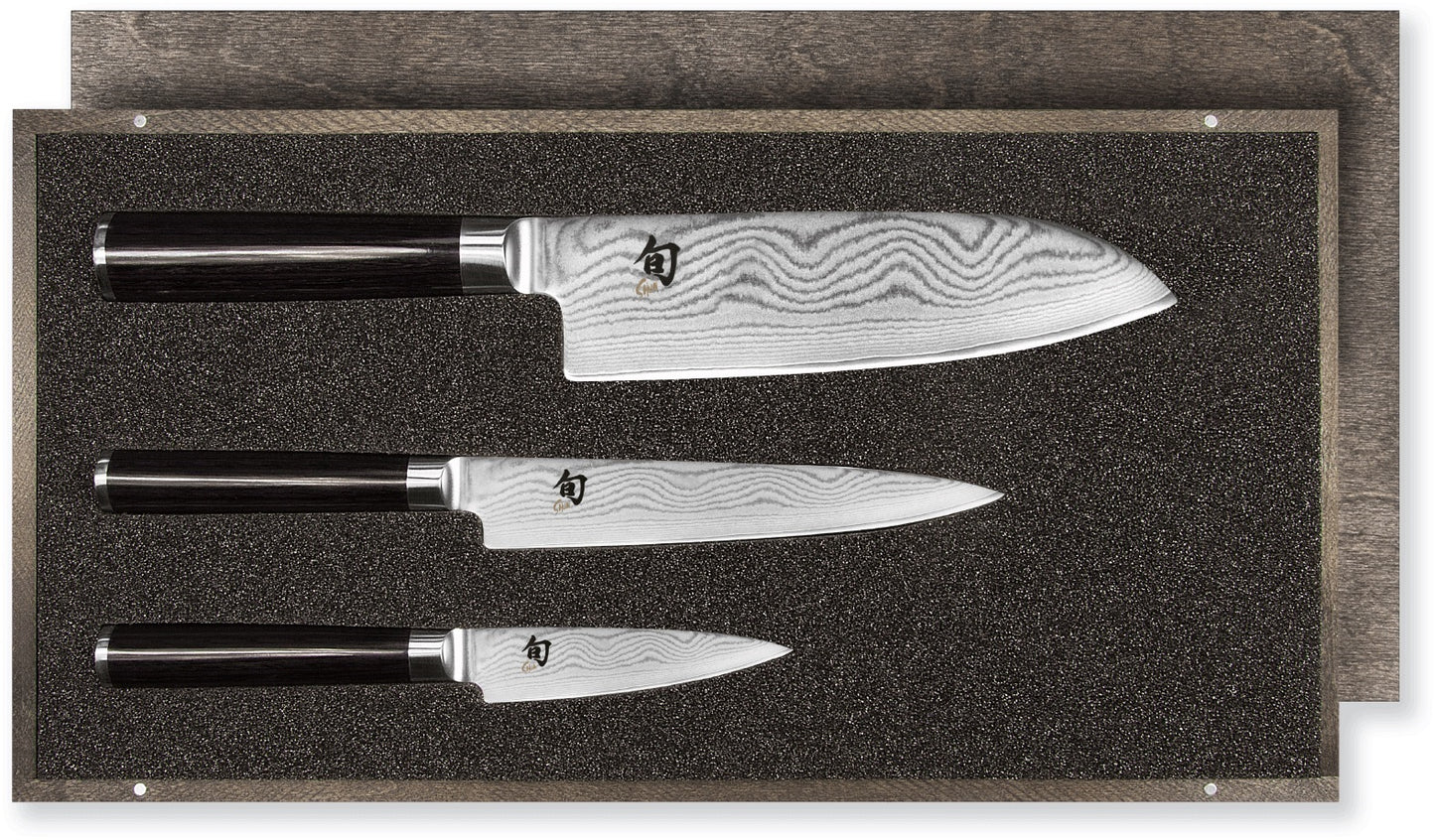 Kai Shun Set di tre coltelli damascati DMS310 da cucina damascati, lo spelucchino DM-700, il multiuso DM-701, il Santoku DM-702