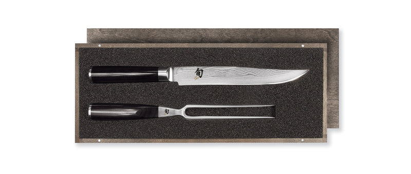 KAI Shun Set da Arrosto – Coltello 20 cm e Forchettone Damascato DMS-200