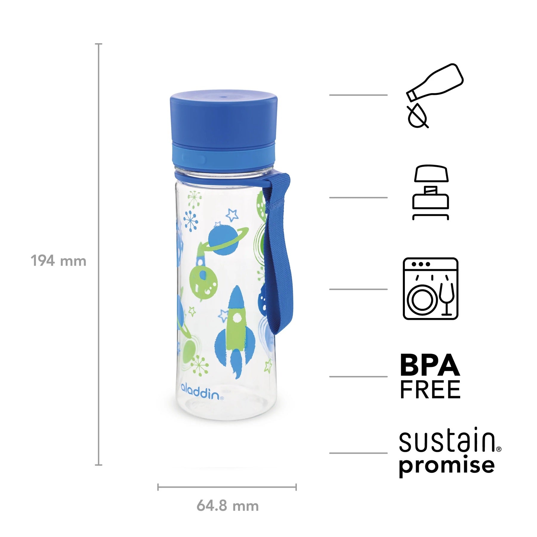 Aladdin La mia prima bottiglia d'acqua Aveo 350 ml Blu Graphics