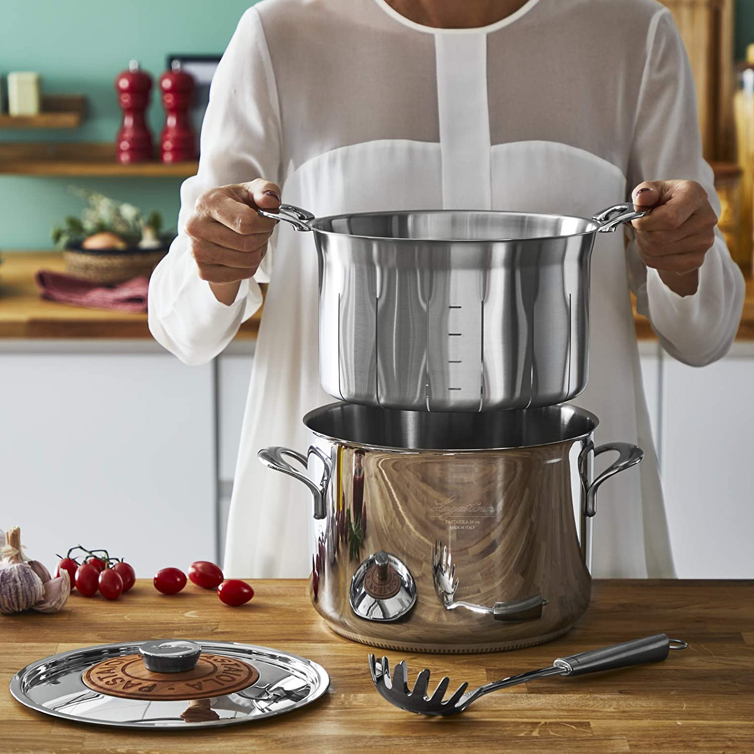 Risottiera Lagostina Patrimonio - Acciaio Inox 18/10, Fondo 5 Strati, Coperchio In Legno - Foto 10