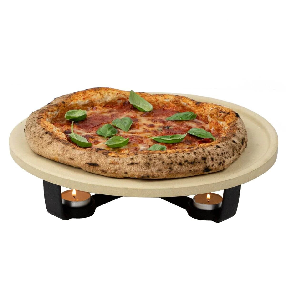 Boska pietra refrattaria da pizza con supporto calda in tavola